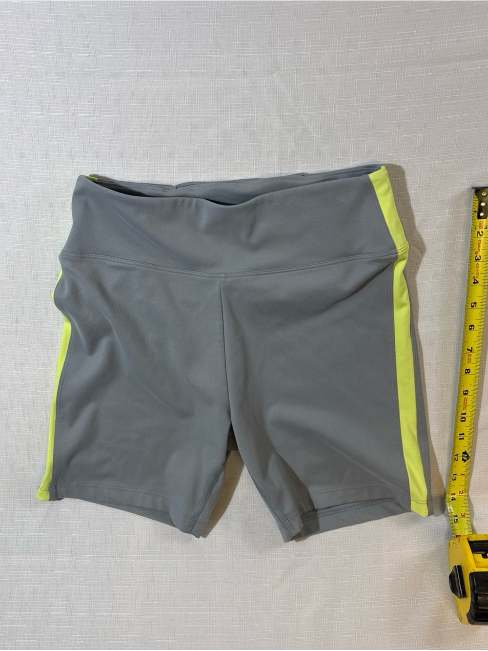 Pink Active Women’s Gray Athletic Bike Shorts with Neon Yellow Side Stripe
